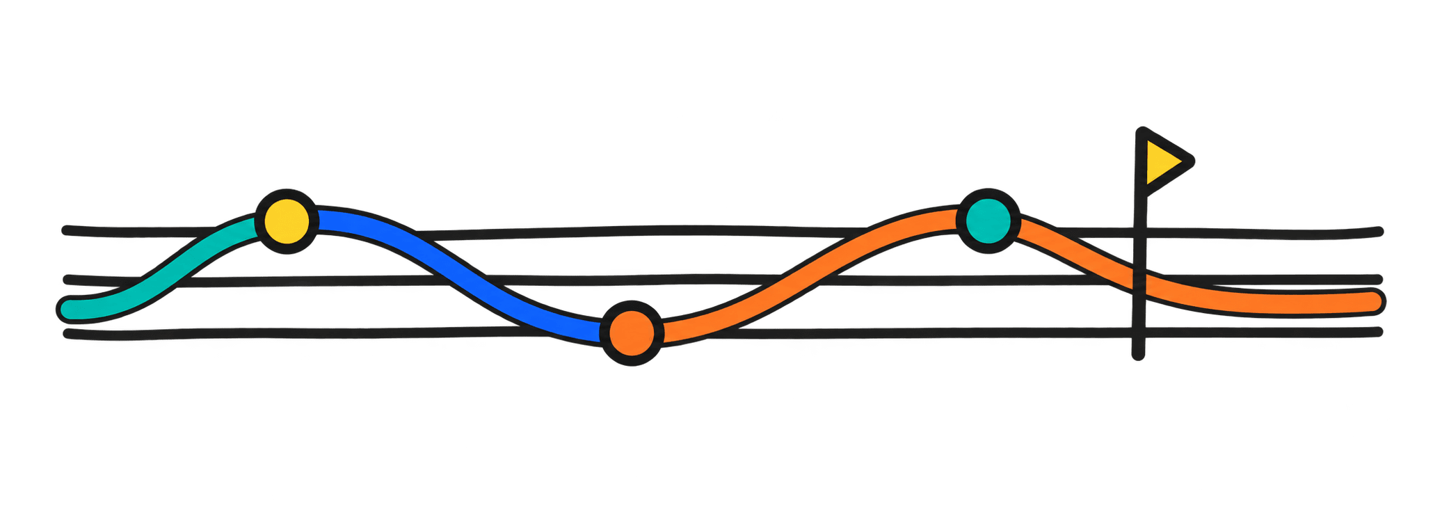 A colorful hand-drawn line moving across a simple pitch grid.